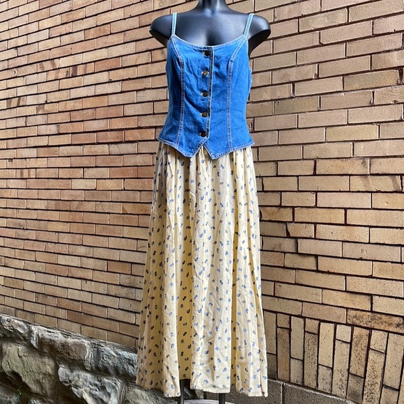 Paris Blues Dresses & Skirts - 90’s Vintage Paris Blues Denim Corset flowers Dress 8